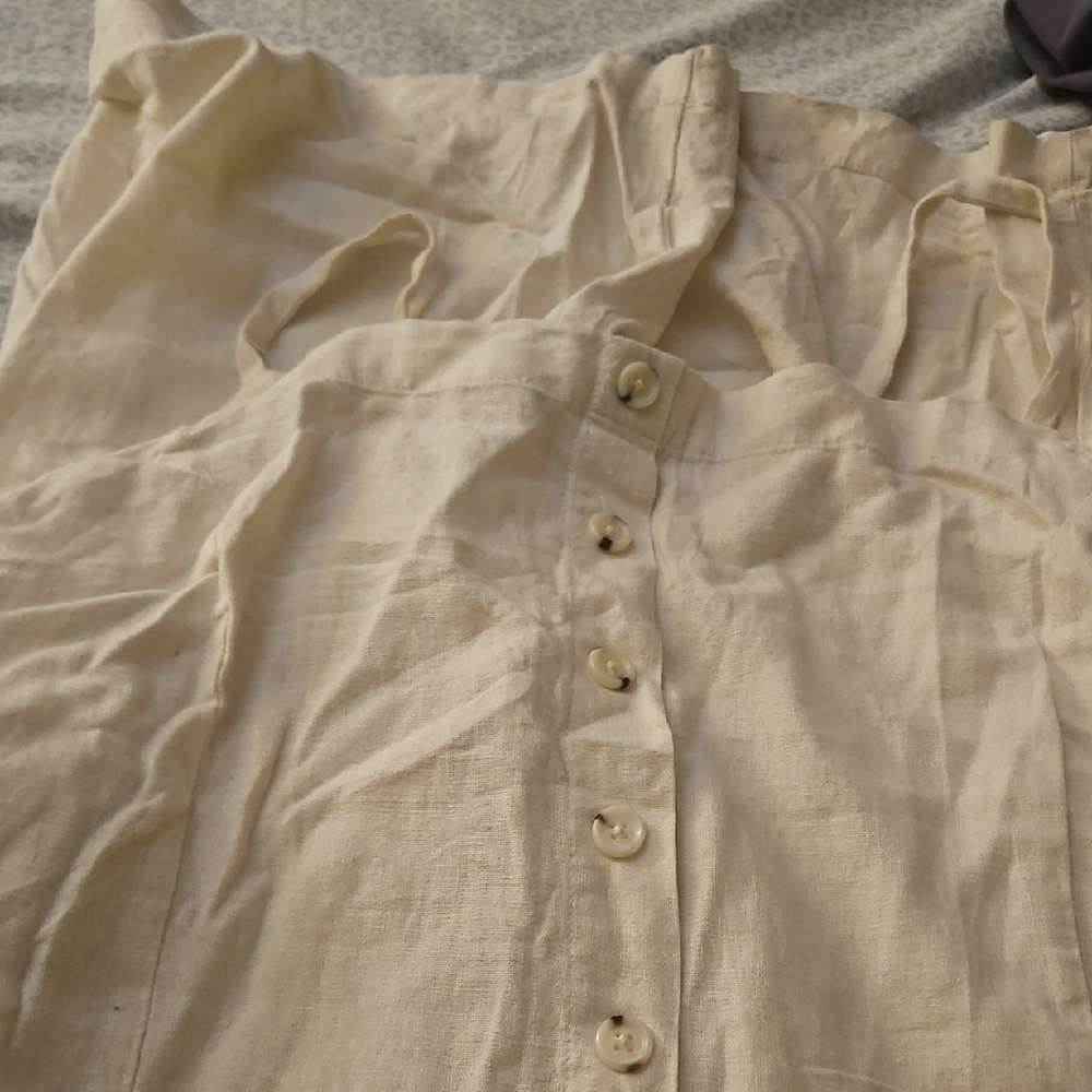 Old Navy Cream Button-Front Linen Jumpsuit